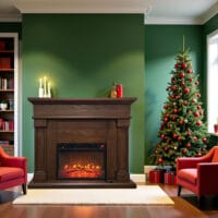 Semineu electric 3D ElectricSun Marisa stejar inchis, cu sunet, 3 culori, Wi-Fi cu APP internet, L120xH102cm