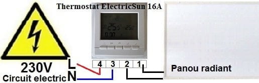 schema montaj termostat ElectricSun 16A la panouri