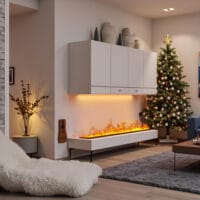 Focar semineu electric 3D cu vapori de apa incorporabil, Led, cu sunet, 8 culori, Wi-Fi cu APP internet, ElectricSun MISTique XXL  200cm