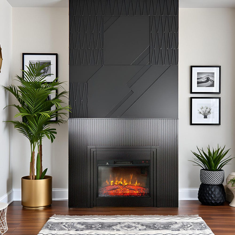 Semineu electric 3D cu riflaje ElectricSun LAMELIA negru mat, cu sunet, 3 culori, Wi-Fi cu APP internet, L120xH102cm - imagine 12